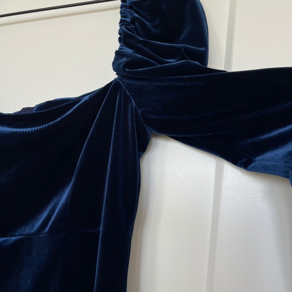 Cara Cara Laurenne Velvet Mini Dress Sm Navy Blue Puff Sleeve Chic Sexy Holiday - Picture 12 of 16